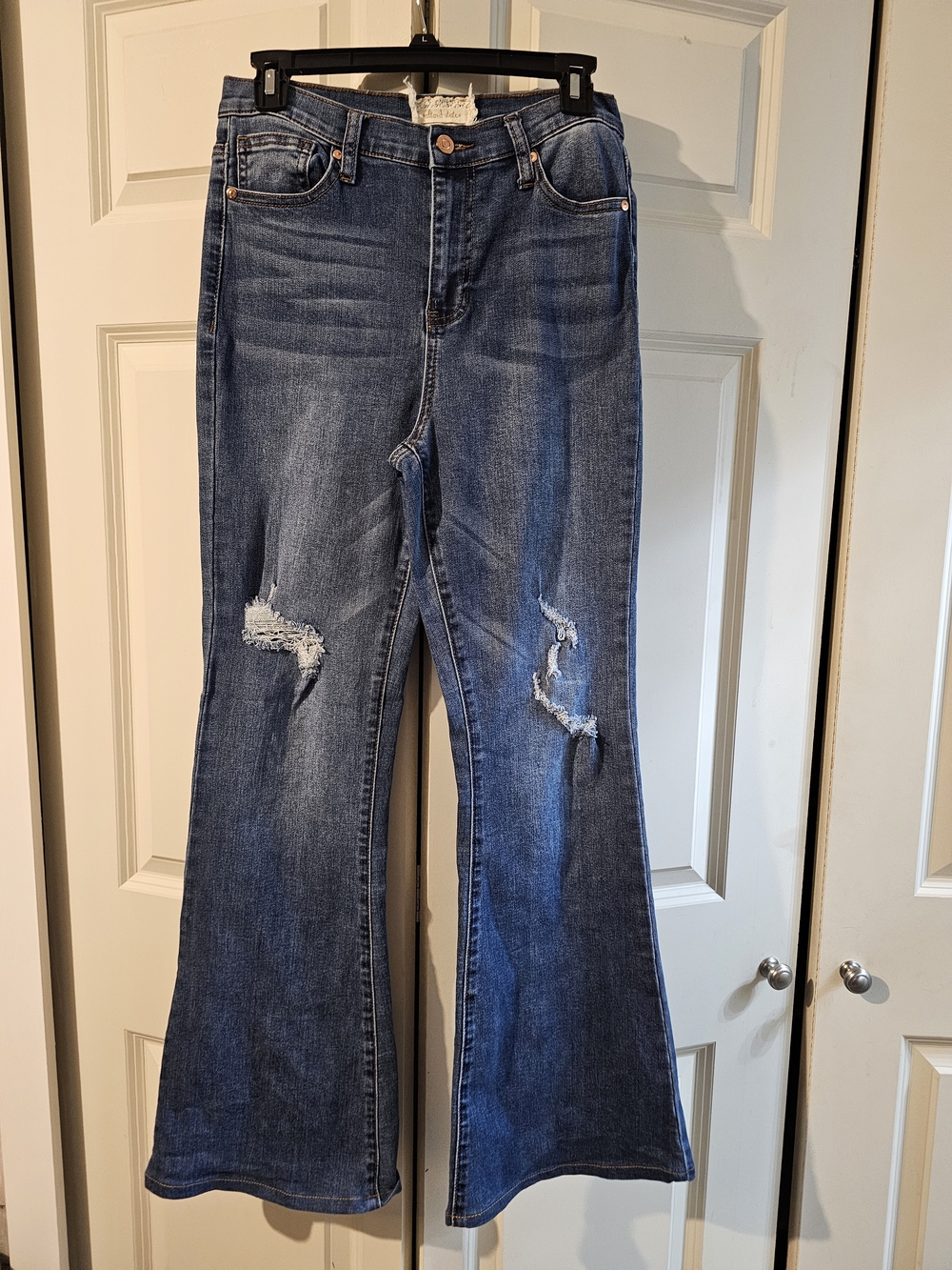 Altar'd State Medium Blue Flare Jeans with Distressed Knees